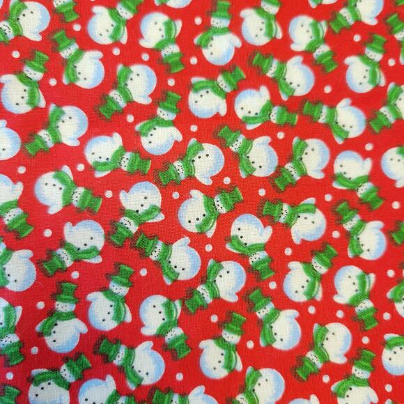 Cotton Fabric 1 Yd x 44" Snowmen Red Holiday Quilting Sewing Winter Holiday - Picture 1 of 10